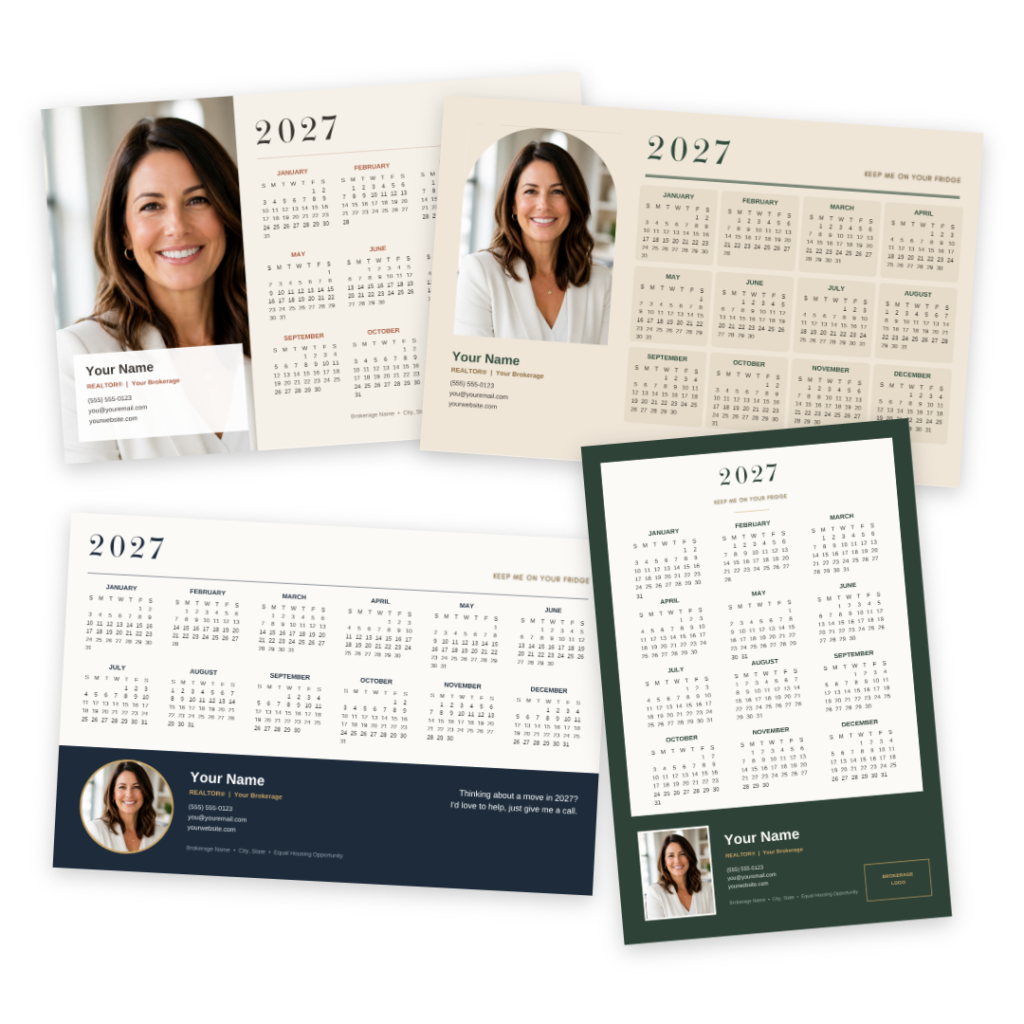 Four 2027 calendar postcard designs